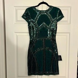 NWT Lulus Spread Your Shine Emerald Green Sequin Embroidered Bodycon Dress